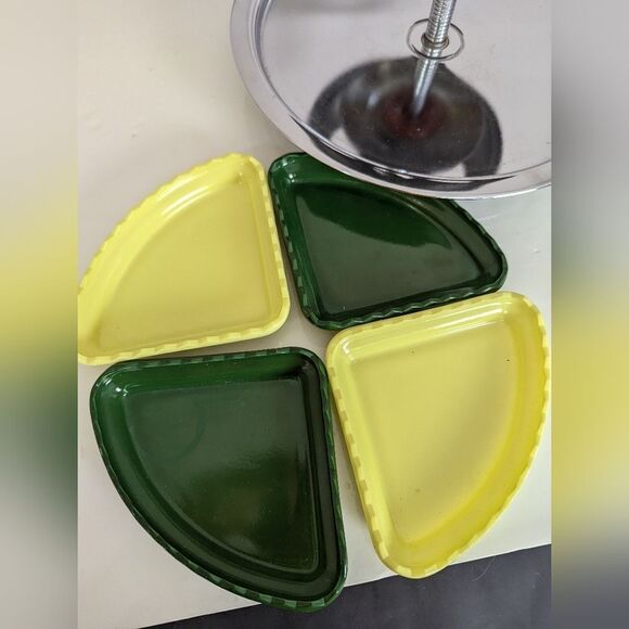 Hazel Atlas Vintage MCM Lazy Susan Relish Tray – Avocado & Lemon – Retro Party - Picture 8 of 10